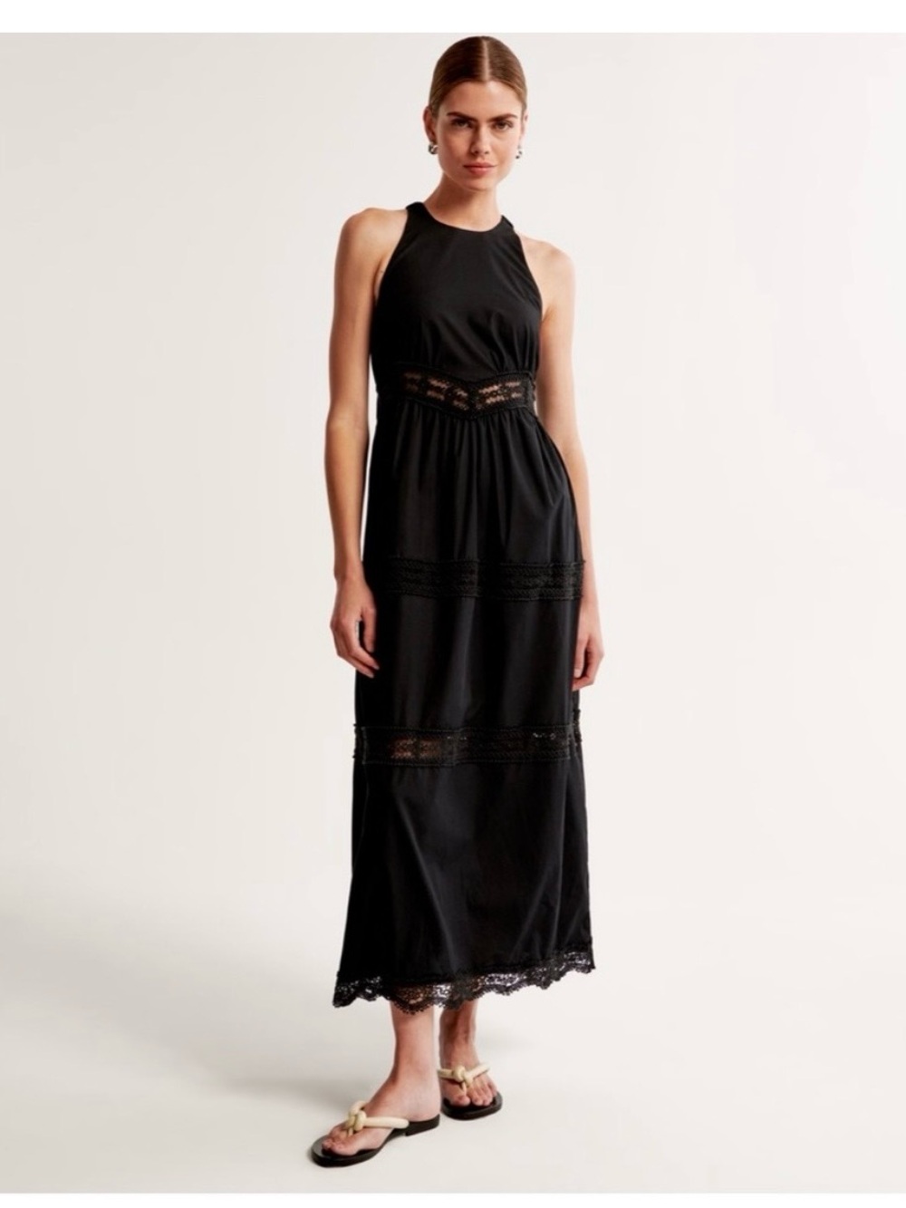 Abercrombie & Fitch Black Lace-Inset high neck Maxi Dress